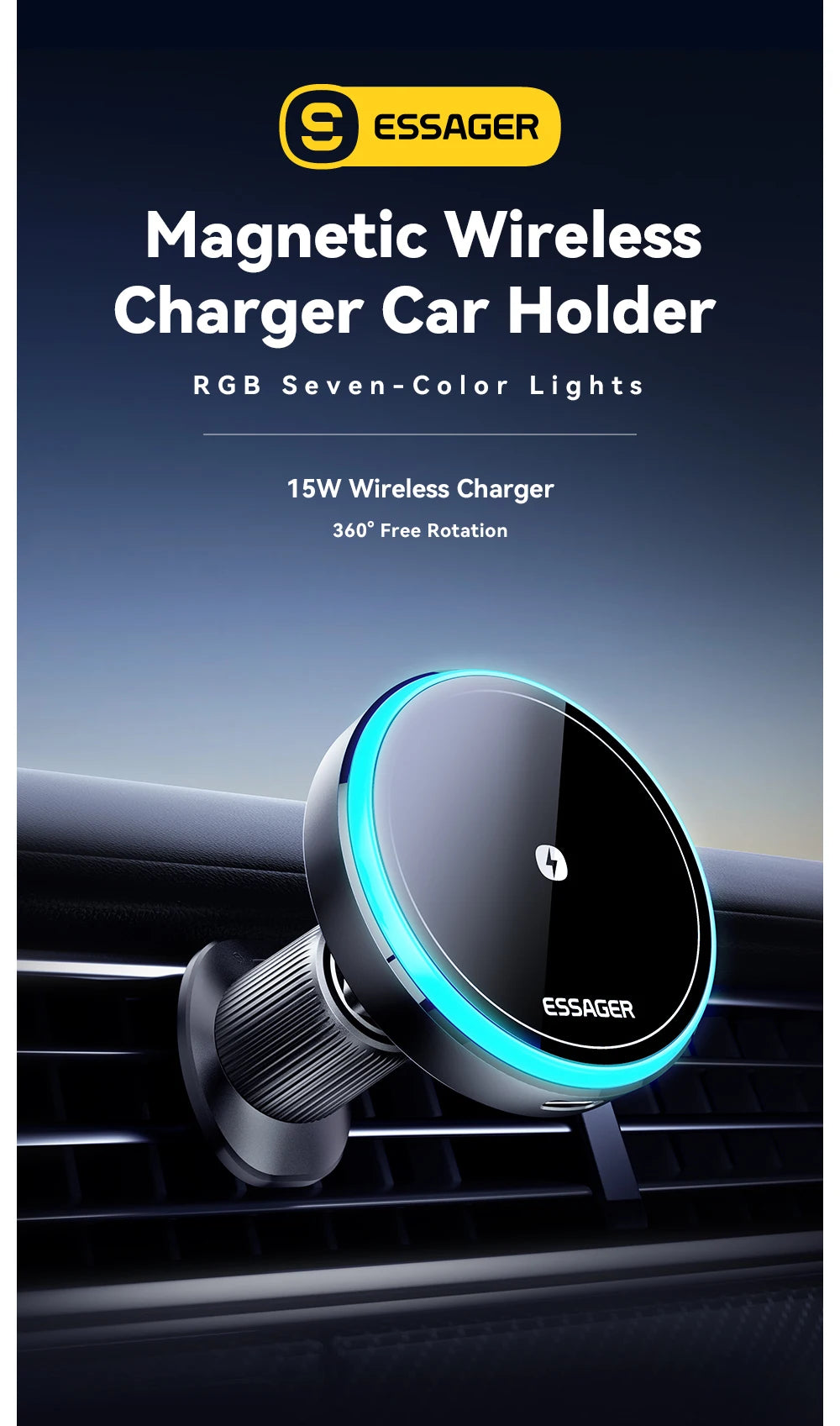 Magnetic Car Phone Holder 15W Wireless Charger Stand