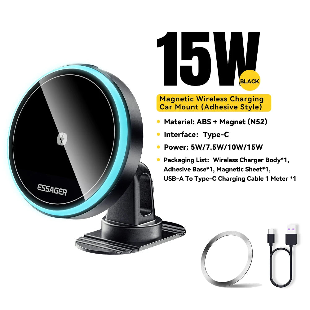 Magnetic Car Phone Holder 15W Wireless Charger Stand